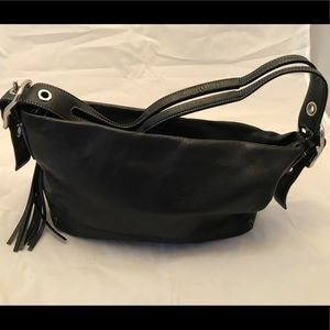 Classic black leather Coach hand bag